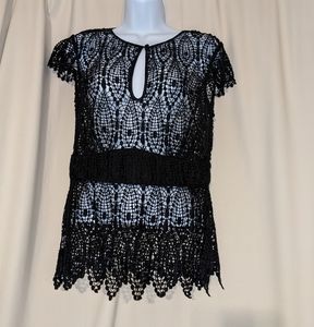 Dana Buchman black crocheted Short Sleeve top 4